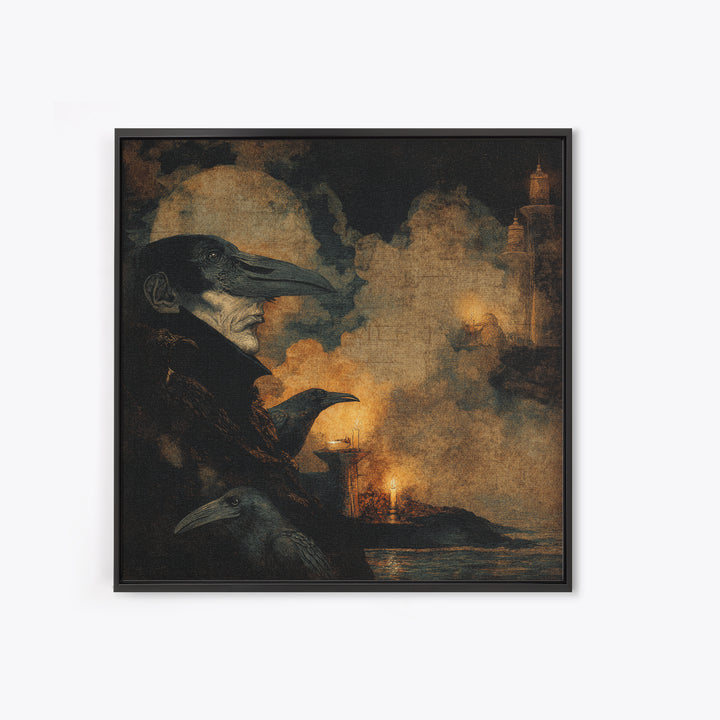 Haunted Seaside Halloween, Dark Symbolist Art, Square Wall Art, Gothic Horror Wall Art, Framed Canvas Print, Halloween Wall Art