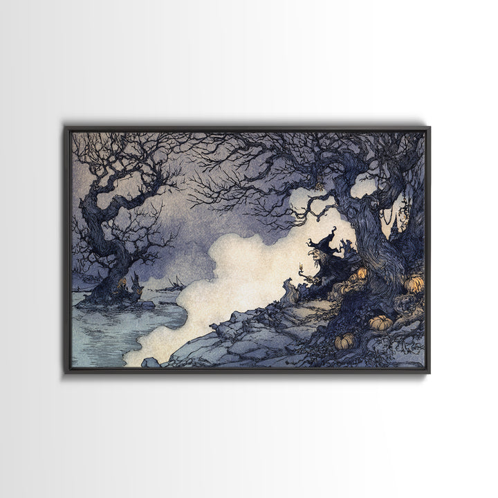 Haunted Seaside Halloween, Gothic Storybook Art, Landscape Wall Art, Gothic Horror Wall Art, Canvas Print, Halloween Wall Art