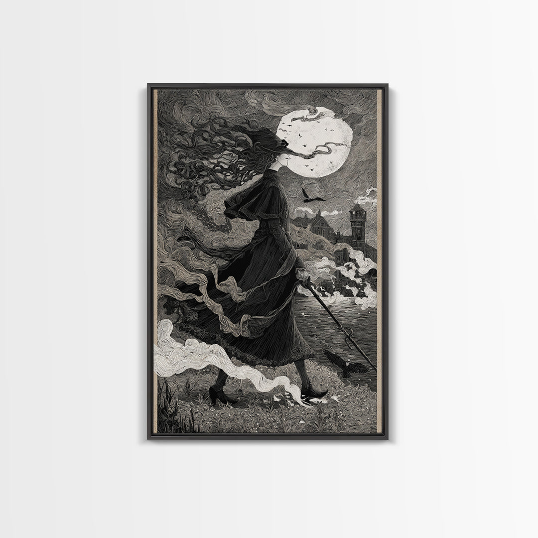 Haunted Seaside Halloween, Victorian Macabre Art, Vertical Wall Art, Dark Halloween Decor, Canvas Print, Halloween Wall Art