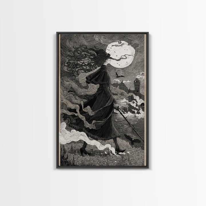 Haunted Seaside Halloween, Victorian Macabre Art, Vertical Wall Art, Dark Halloween Decor, Canvas Print, Halloween Wall Art