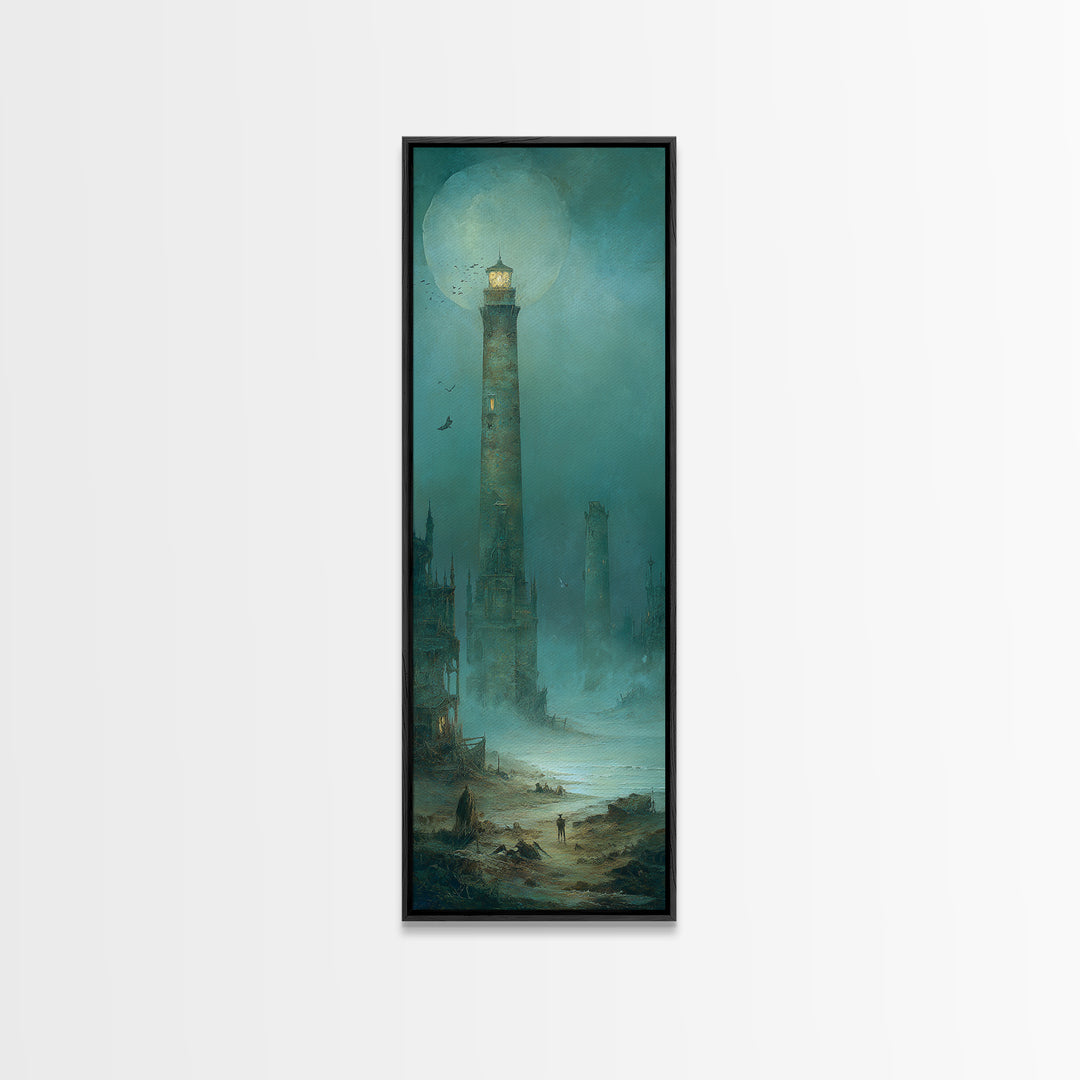 Haunted Seaside Halloween, Surreal Apocalyptic Art, Tall Narrow Wall Art, Macabre Wall Art, Canvas Print, Halloween Wall Art