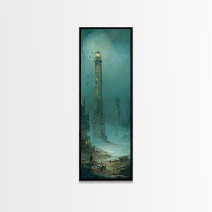 Haunted Seaside Halloween, Surreal Apocalyptic Art, Tall Narrow Wall Art, Macabre Wall Art, Canvas Print, Halloween Wall Art