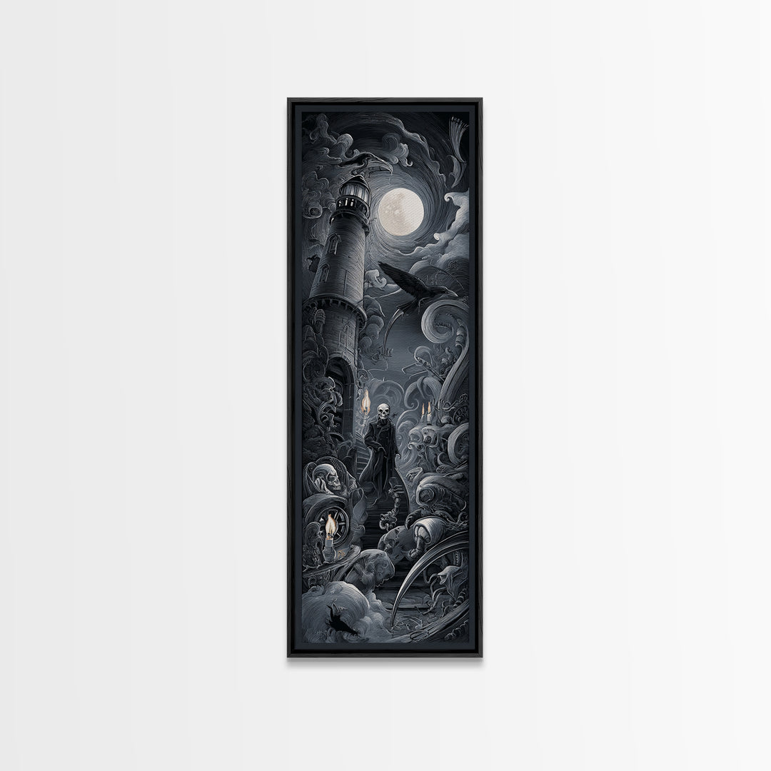 Haunted Seaside Halloween, Biomechanical Horror Art, Tall Narrow Wall Art, Dark Fantasy Wall Art, Canvas Print, Halloween Wall Art