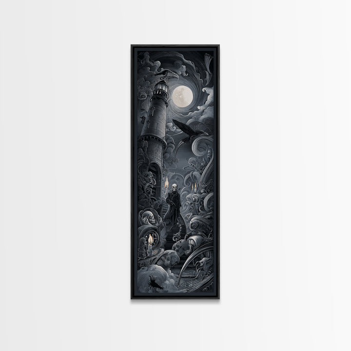 Haunted Seaside Halloween, Biomechanical Horror Art, Tall Narrow Wall Art, Dark Fantasy Wall Art, Canvas Print, Halloween Wall Art