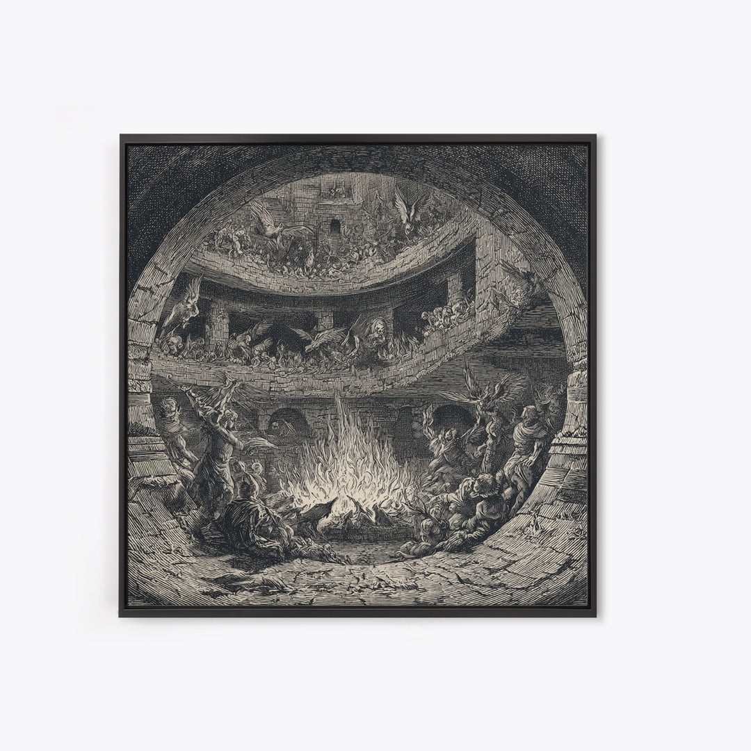 The Candlelit Crypt, Renaissance Engraving Art, Square Wall Art, Macabre Wall Art, Framed Canvas Print, Halloween Wall Art