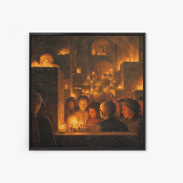 The Candlelit Crypt, Danse Macabre Art, Square Wall Art, Macabre Wall Art, Canvas Print, Halloween Wall Art