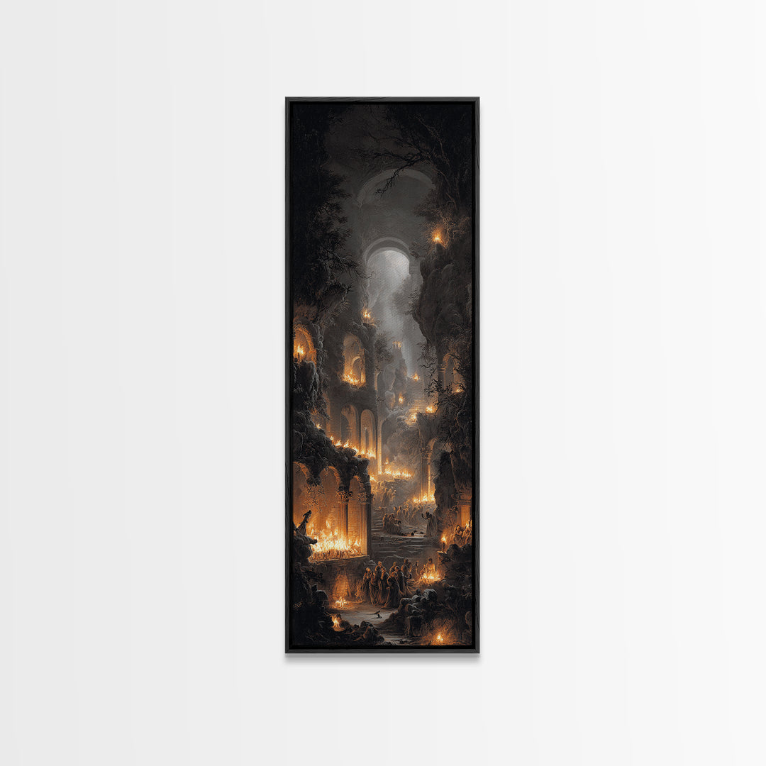 The Candlelit Crypt, Baroque Witchcraft Art, Tall Narrow Wall Art, Macabre Wall Art, Canvas Print, Halloween Wall Art, Halloween Decor