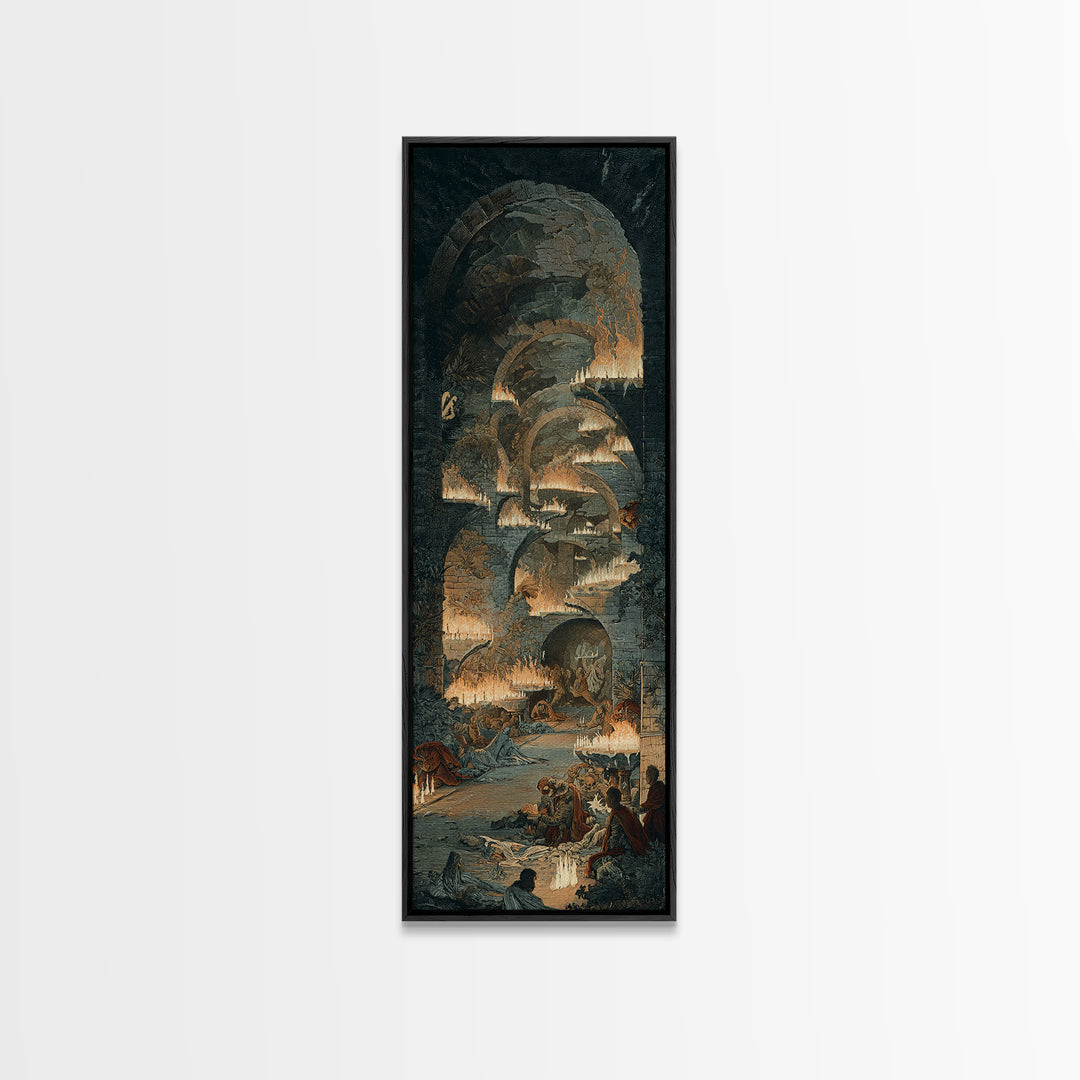 The Candlelit Crypt, Visionary Gothic Art, Tall Narrow Wall Art, Gothic Horror Wall Art, Canvas Print, Halloween Wall Art