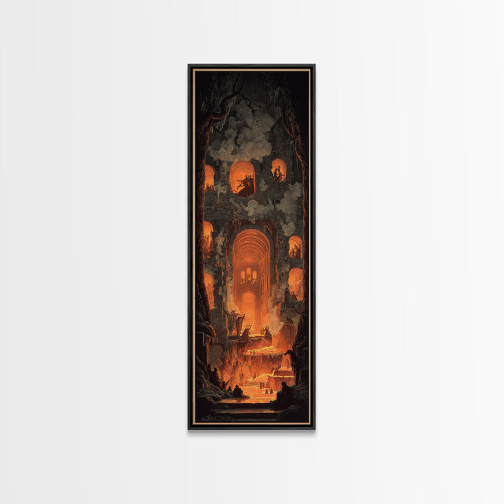 The Candlelit Crypt, Apocalyptic Romantic Art, Tall Narrow Wall Art, Macabre Wall Art, Framed Canvas Print, Halloween Wall Art