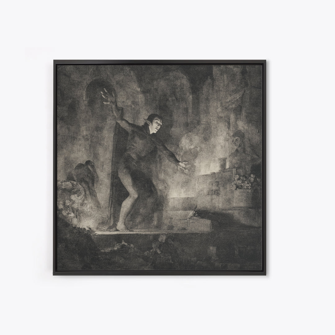The Candlelit Crypt, Symbolist Dream Art, Square Wall Art, Macabre Wall Art, Framed Canvas Print, Halloween Wall Art, Halloween Decor