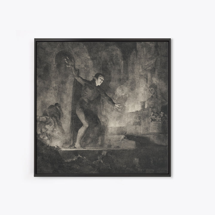The Candlelit Crypt, Symbolist Dream Art, Square Wall Art, Macabre Wall Art, Framed Canvas Print, Halloween Wall Art, Halloween Decor
