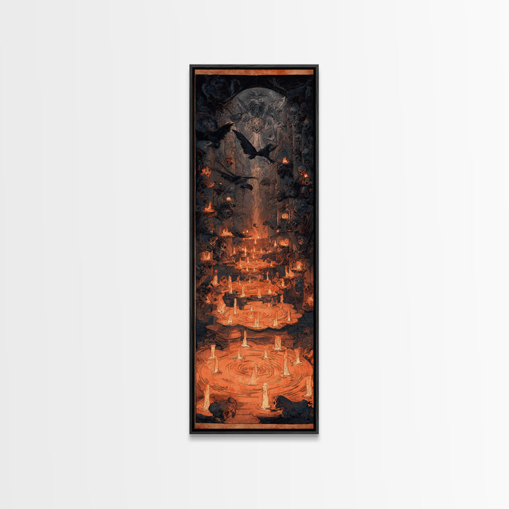 The Candlelit Crypt, Expressionist Gothic Art, Tall Narrow Wall Art, Macabre Wall Art, Canvas Print, Halloween Wall Art, Statement Wall Art