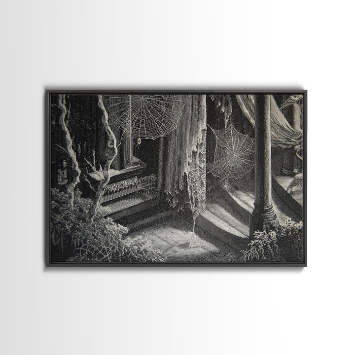 Black Lace And Cobwebs, Danse Macabre Art, Landscape Wall Art, Macabre Wall Art, Canvas Print, Halloween Wall Art