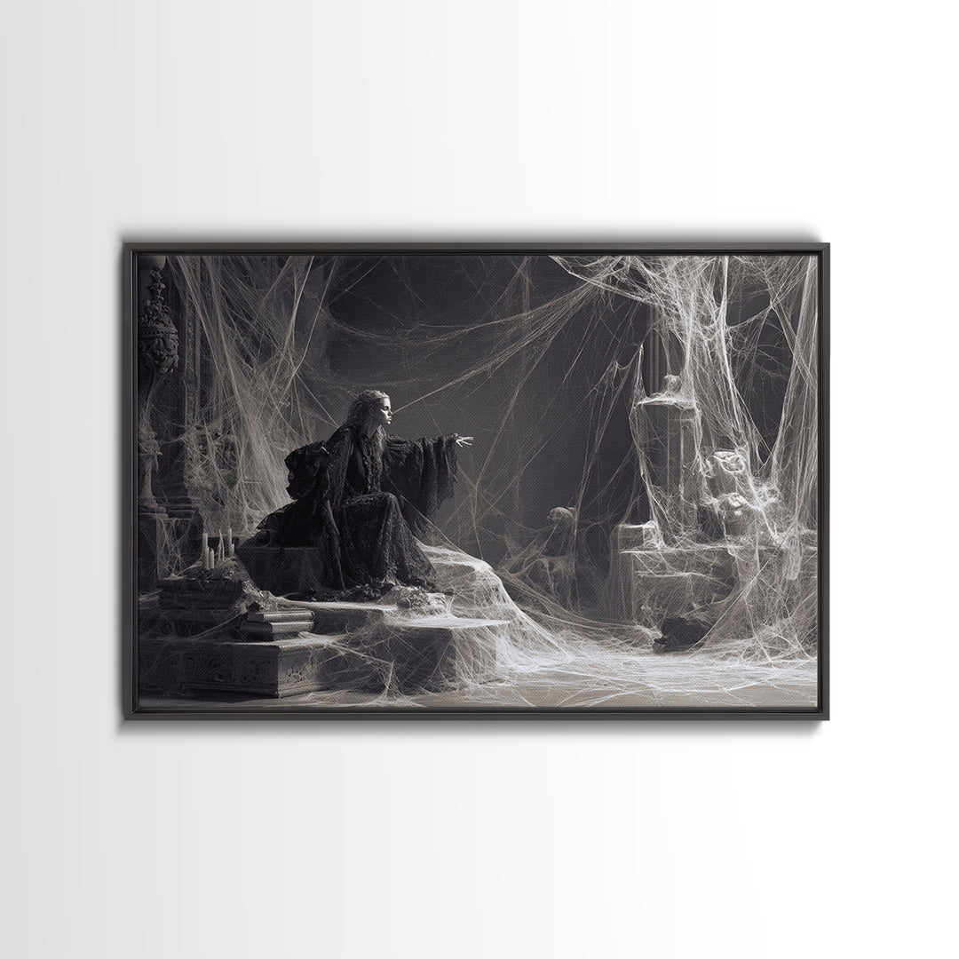 Black Lace And Cobwebs, Baroque Witchcraft Art, Landscape Wall Art, Dark Fantasy Wall Art, Canvas Print, Halloween Wall Art