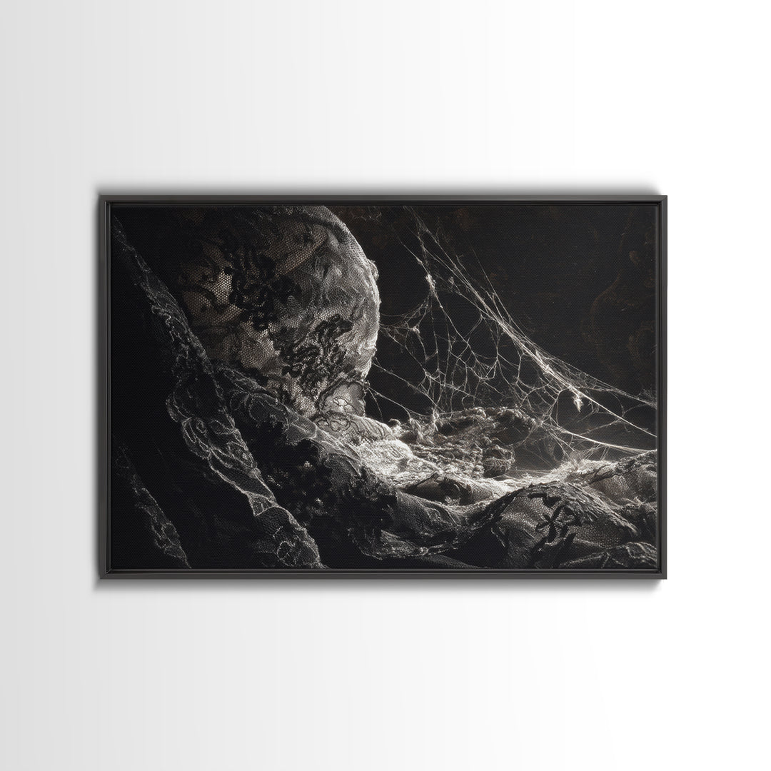 Black Lace And Cobwebs, Gothic Nightmare Art, Landscape Wall Art, Dark Halloween Decor, Canvas Print, Halloween Wall Art