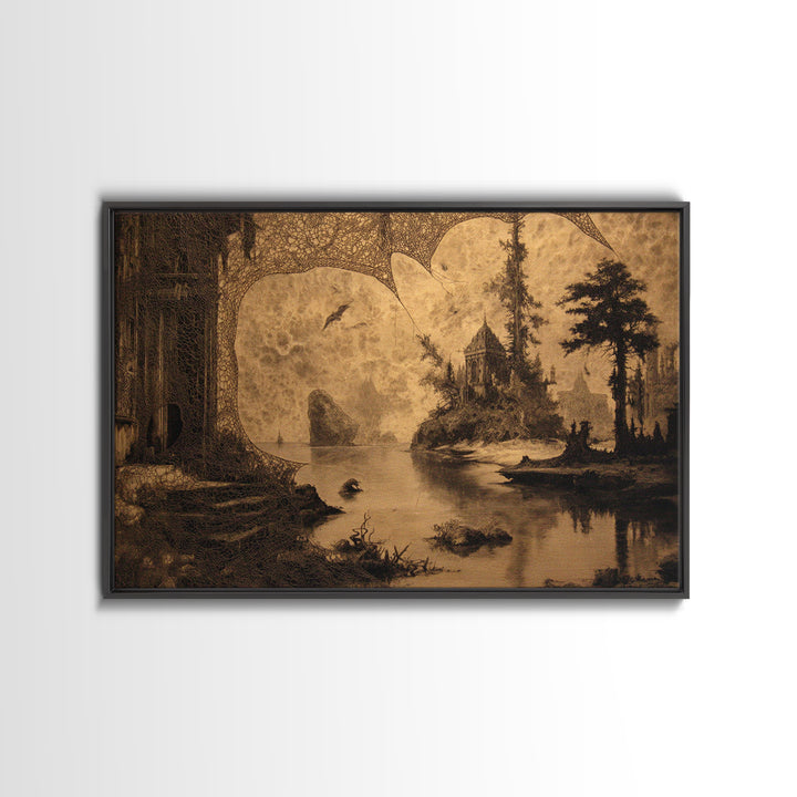 Black Lace And Cobwebs, Symbolist Gothic Landscape, Landscape Wall Art, Dark Halloween Decor, Canvas Print, Halloween Wall Art