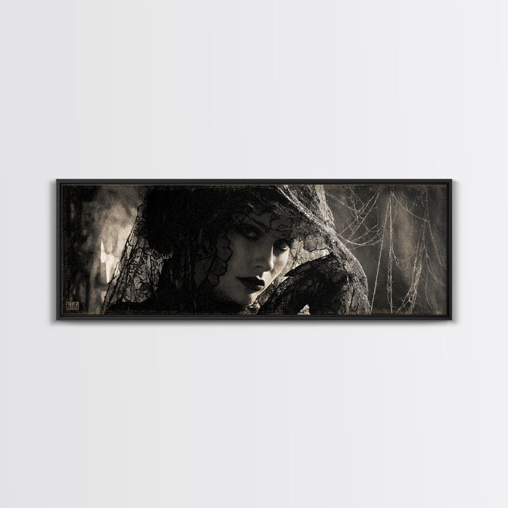 Black Lace And Cobwebs, Decadent Gothic Art, Extra Wide Wall Art, Dark Halloween Decor, Canvas Print, Halloween Wall Art