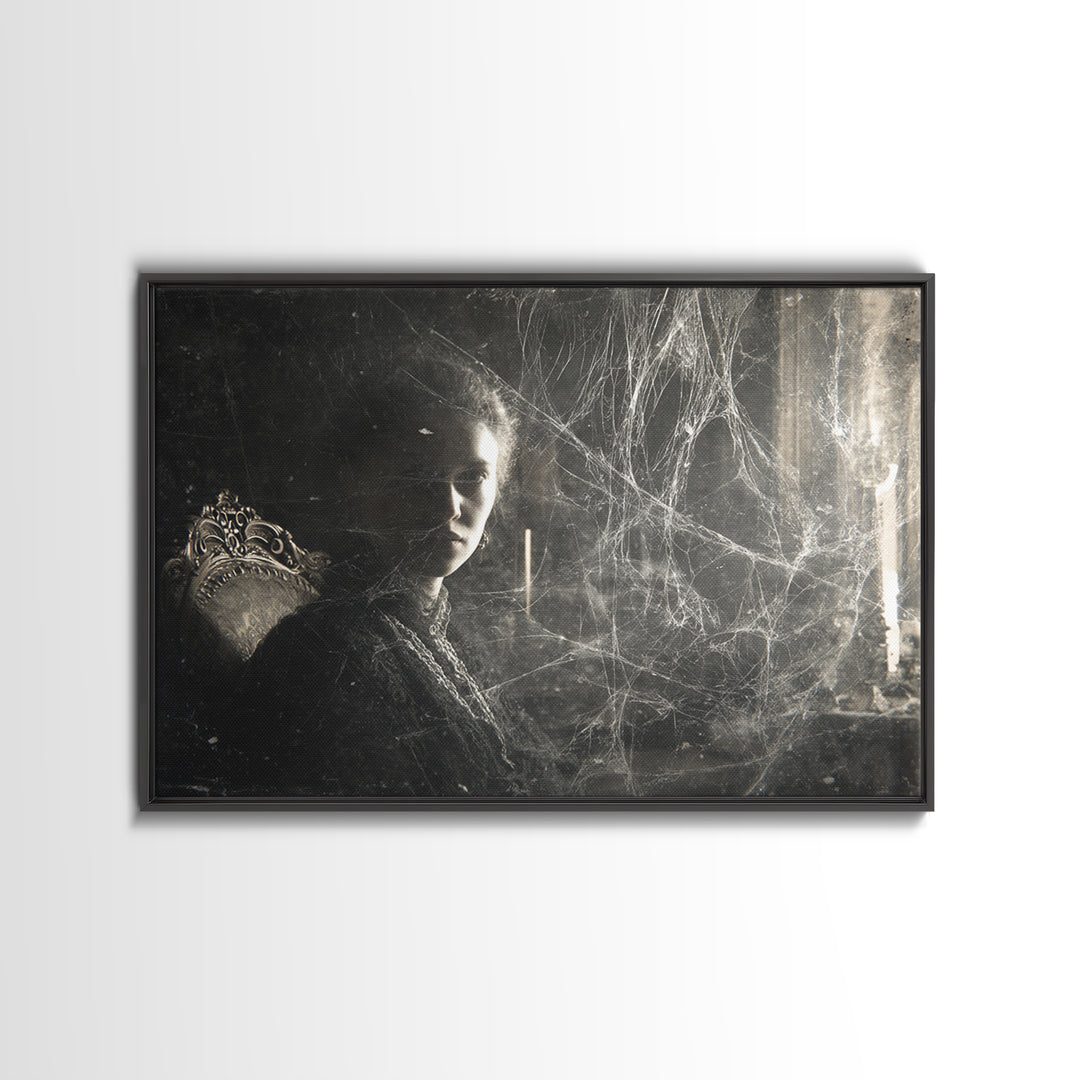 Black Lace And Cobwebs, Expressionist Gothic Art, Landscape Wall Art, Dark Halloween Decor, Framed Canvas Print, Halloween Wall Art
