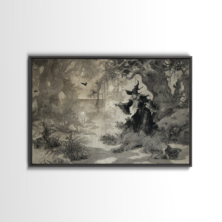 Black Lace And Cobwebs, Gothic Storybook Art, Landscape Wall Art, Dark Fantasy Wall Art, Canvas Print, Halloween Wall Art
