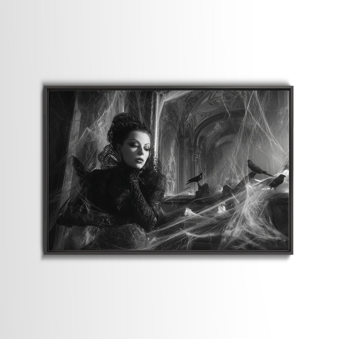 Black Lace And Cobwebs, Biomechanical Horror Art, Landscape Wall Art, Dark Fantasy Wall Art, Canvas Print, Halloween Wall Art