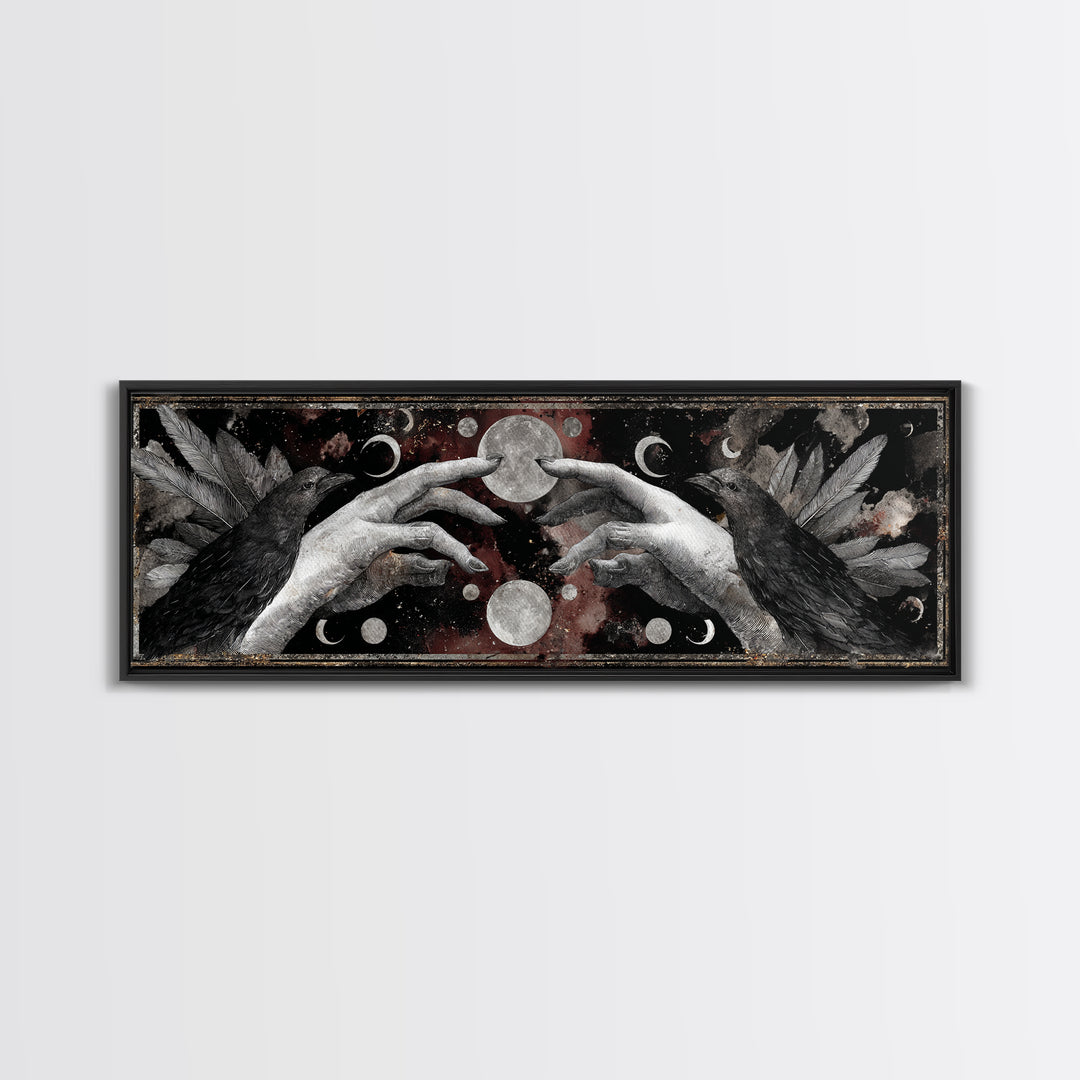 Occult Celestial Hands Framed Canvas Print, Dark Art, Living Room Decor, Fine Art, Nocturne, Luxury Decor, Textured Painting, DAR-3x1-12