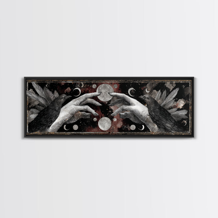 Occult Celestial Hands Framed Canvas Print, Dark Art, Living Room Decor, Fine Art, Nocturne, Luxury Decor, Textured Painting, DAR-3x1-12