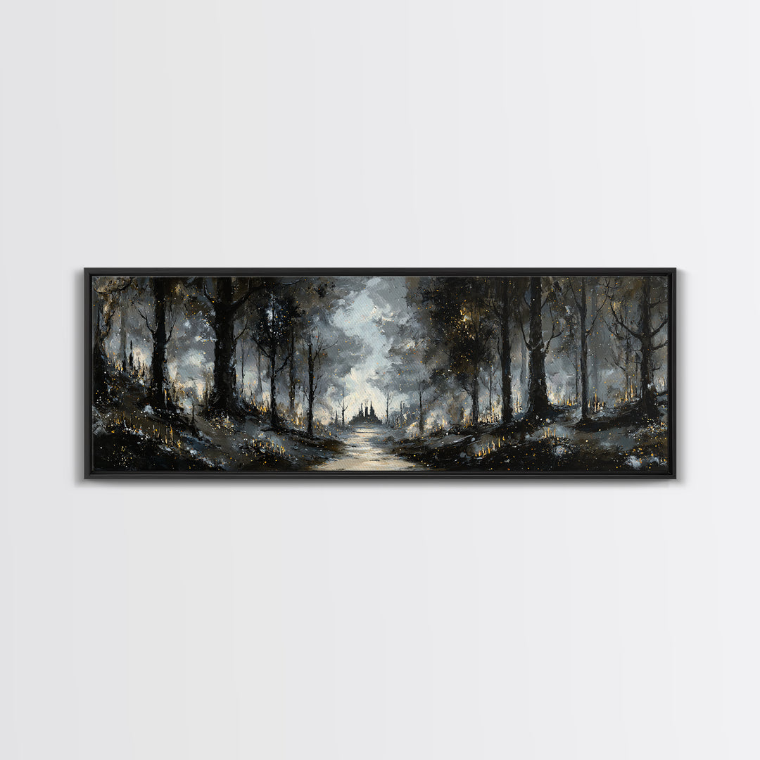 Moonlit Forest Path Canvas Print, Dark Art, Luxury Decor, Living Room Decor, Fine Art, Nocturne, Art Print, Digital Art, DAR-3x1-19
