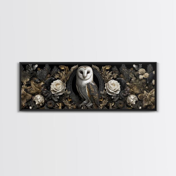 Owl in a Midnight Pine Forest Canvas Print, Dark Art, Boho Decor, Living Room Decor, Fine Art, Nocturne, Painting, Art Print, DAR-3x1-62