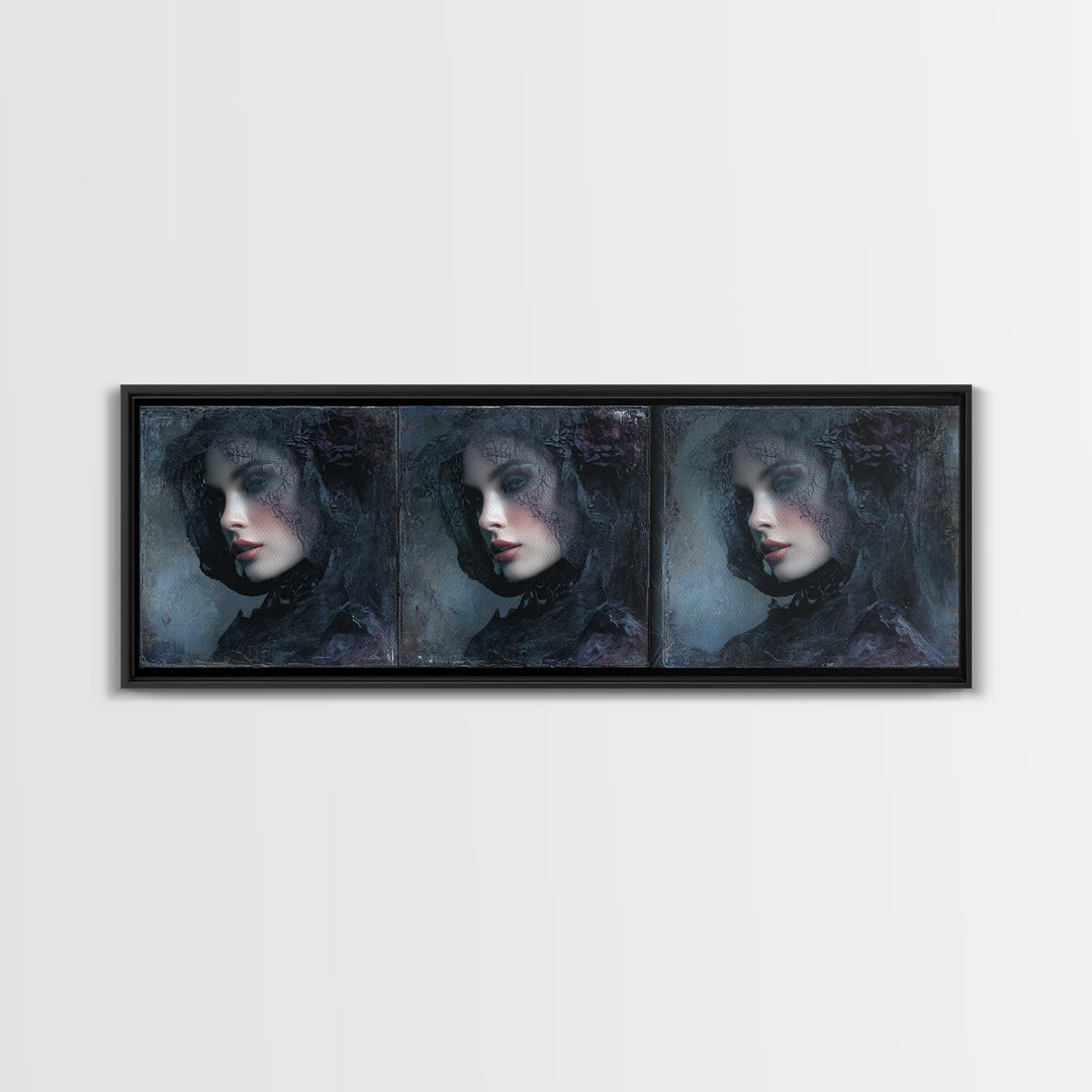 Gothic Woman Portrait Canvas Print, Dark Art, Art Print, Living Room Decor, Nocturne, Halloween Art, Unique Wall Decor, DAR-3x1-92