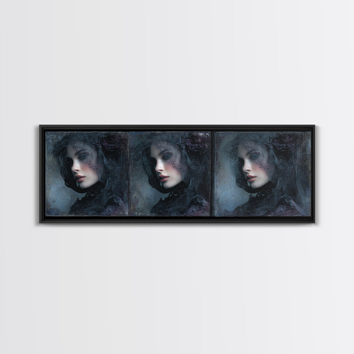 Gothic Woman Portrait Canvas Print, Dark Art, Art Print, Living Room Decor, Nocturne, Halloween Art, Unique Wall Decor, DAR-3x1-92