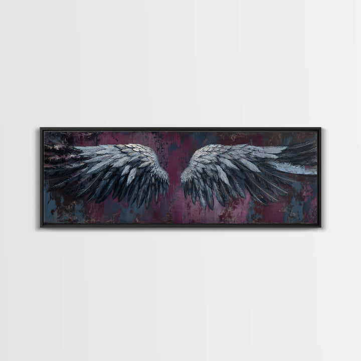 Dark Angel Wings Canvas Print, Dark Art, Art Print, Living Room Decor, Oil Painting, Nocturne, Halloween Art, Unique Wall Decor, DAR-3x1-95