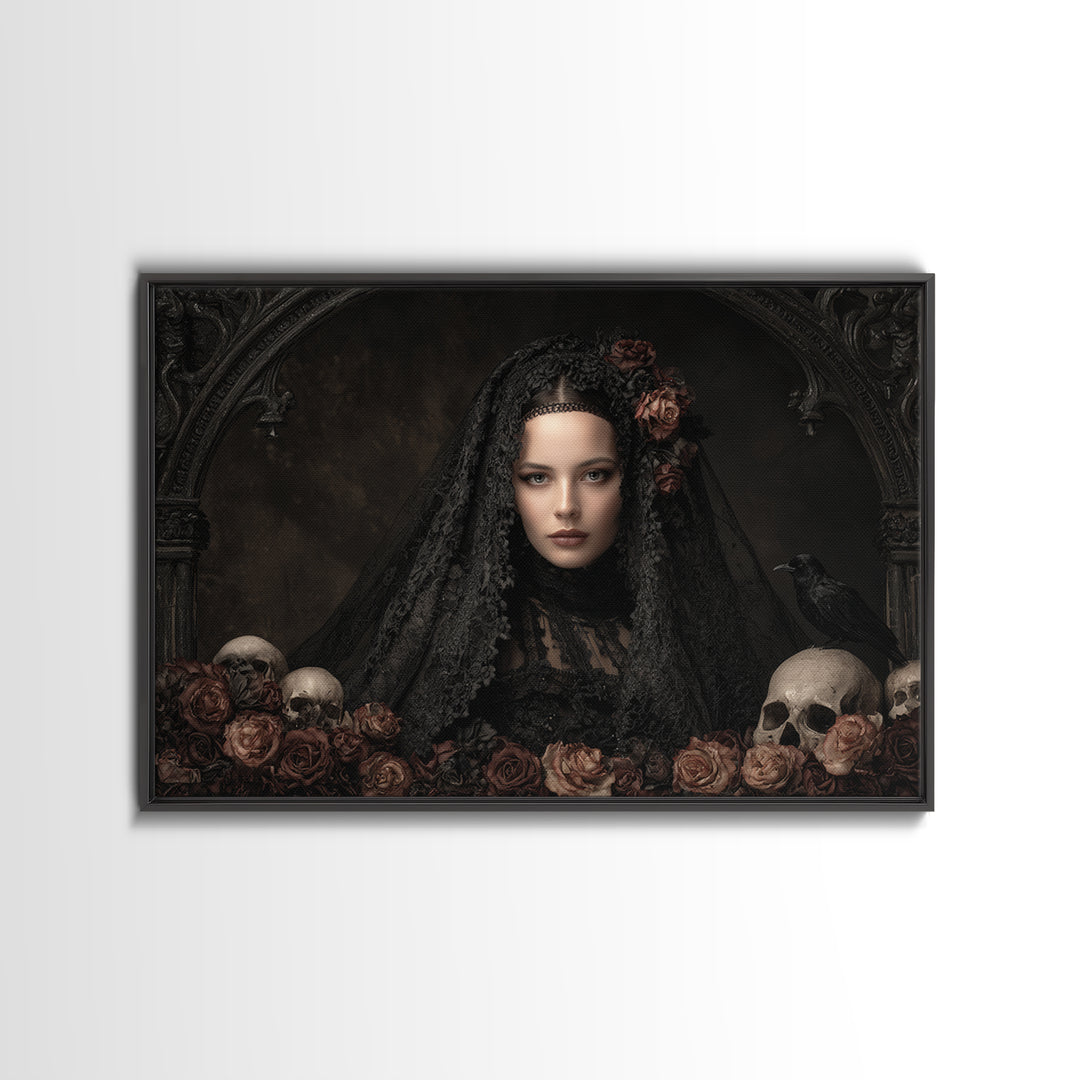 Gothic Woman Portrait Canvas Print, Dark Art, Room Decor, Living Room Decor, Oil Painting, Nocturne, Digital Art, DAR-3x2-56