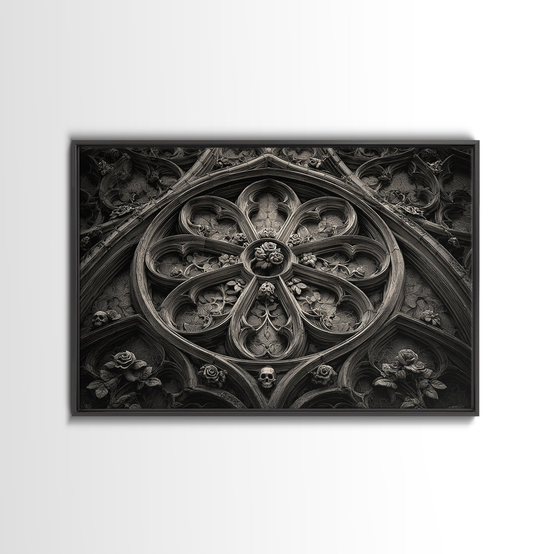 Gothic Cathedral Window Canvas Print, Dark Art, Minimalist Decor, Living Room Decor, Fine Art, Nocturne, Oil Painting, DAR-3x2-68