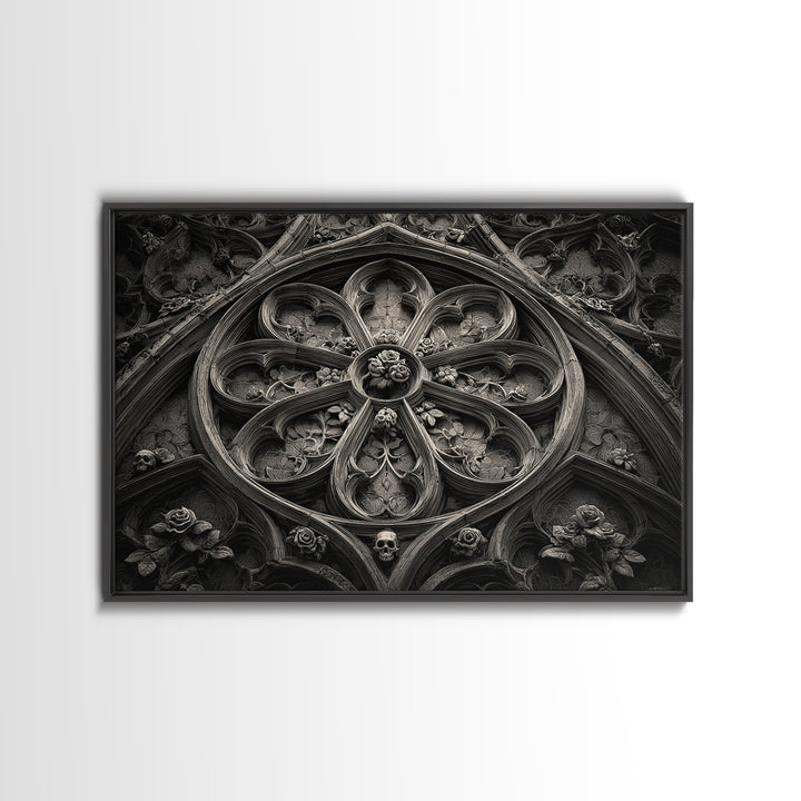 Gothic Cathedral Window Canvas Print, Dark Art, Minimalist Decor, Living Room Decor, Fine Art, Nocturne, Oil Painting, DAR-3x2-68