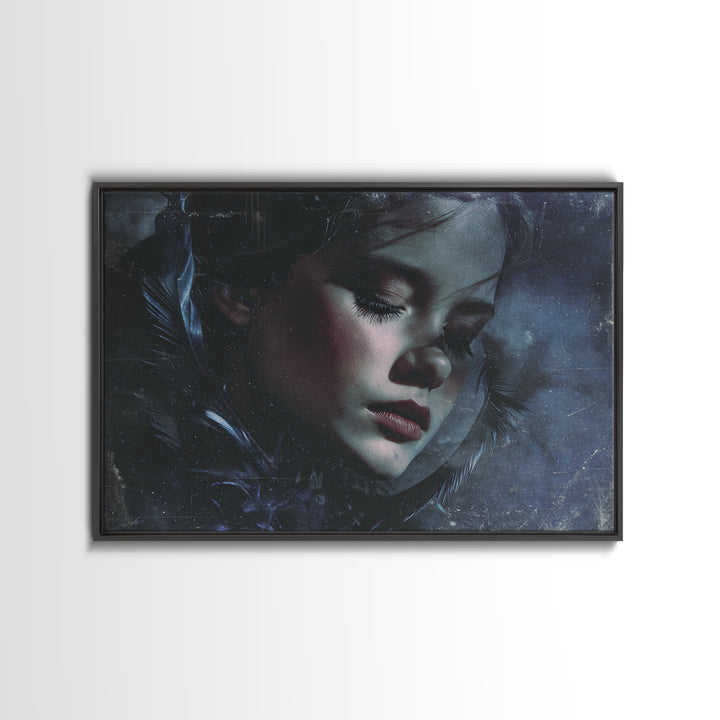 Silent Graveyard with Blue Moon Haze Framed Canvas Print, Dark Art, Unique Wall Decor, Living Room Decor, Fine Art, Nocturne, DAR-3x2-70