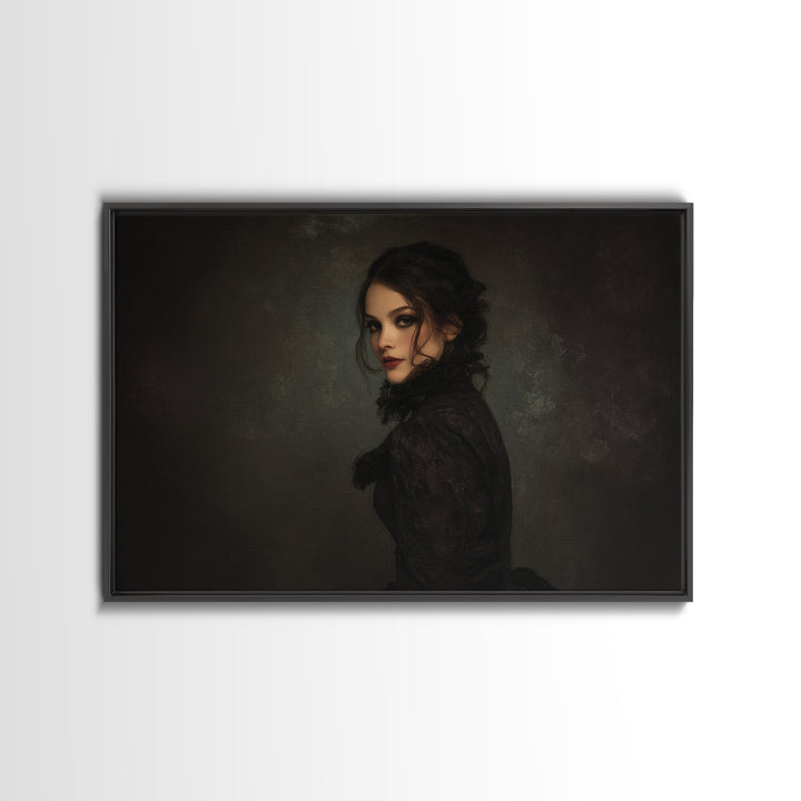 Vampire Inspired Portrait with Pale Dramatic Light Canvas Print, Dark Art, Boho Decor, Living Room Decor, Fine Art, Nocturne, DAR-3x2-89