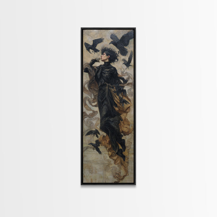 Ravens And Ruins, Dark Symbolist Art, Tall Narrow Wall Art, Dark Fantasy Wall Art, Framed Canvas Print, Halloween Wall Art