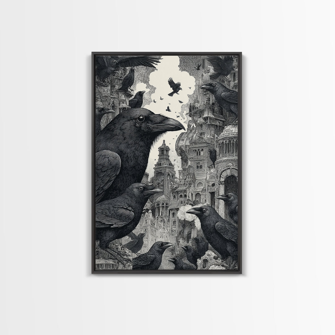 Ravens And Ruins, Victorian Macabre Art, Vertical Wall Art, Dark Halloween Decor, Canvas Print, Halloween Wall Art