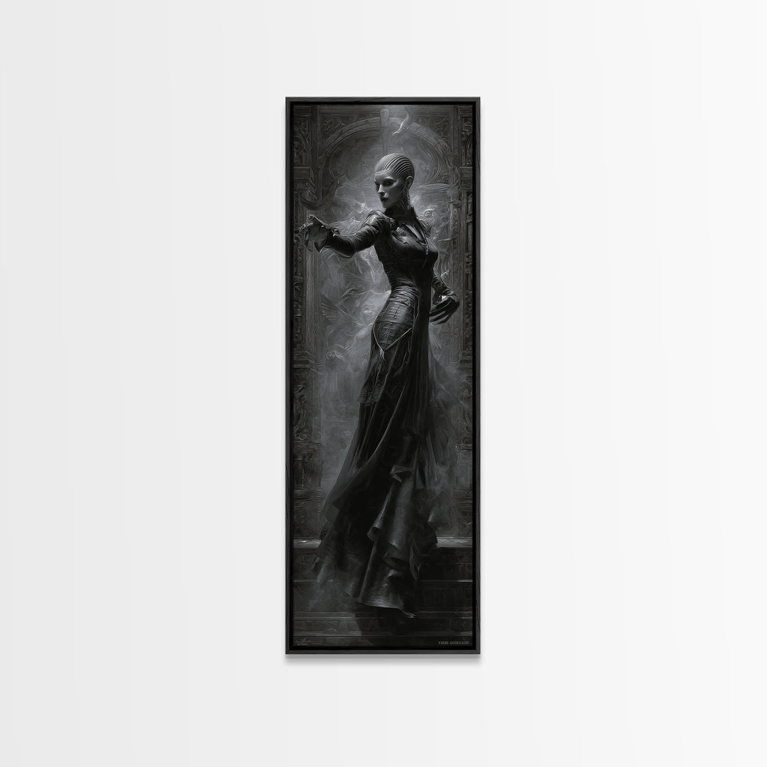 Ravens And Ruins, Biomechanical Horror Art, Tall Narrow Wall Art, Dark Fantasy Wall Art, Canvas Print, Halloween Wall Art