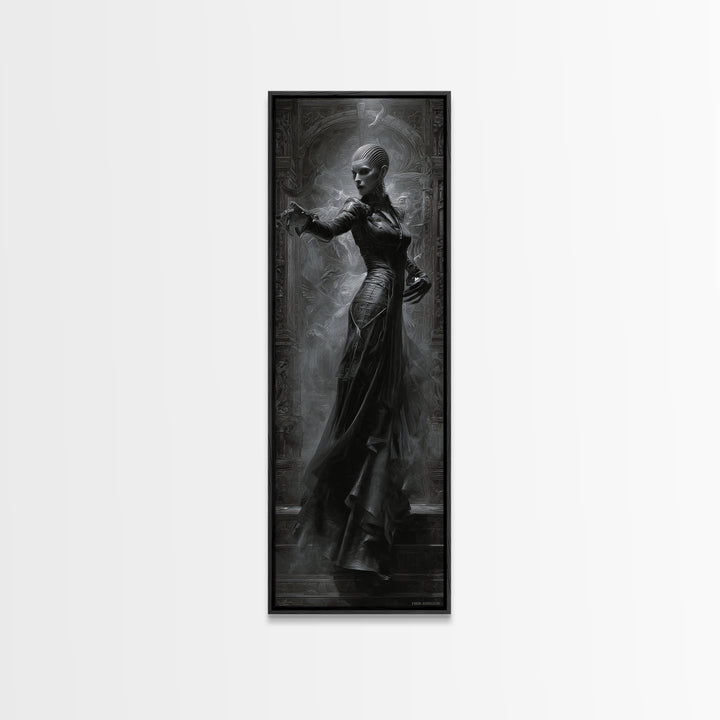 Ravens And Ruins, Biomechanical Horror Art, Tall Narrow Wall Art, Dark Fantasy Wall Art, Canvas Print, Halloween Wall Art