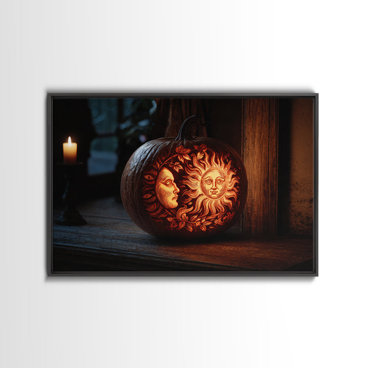 Pumpkins And Moon Phases, Danse Macabre Art, Landscape Wall Art, Macabre Wall Art, Canvas Print, Halloween Wall Art