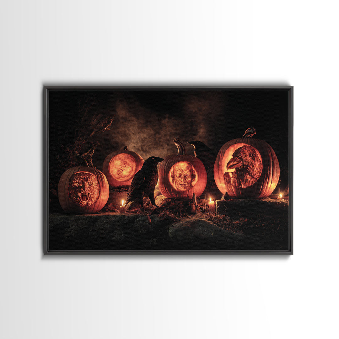 Pumpkins And Moon Phases, Baroque Witchcraft Art, Landscape Wall Art, Dark Fantasy Wall Art, Canvas Print, Halloween Wall Art