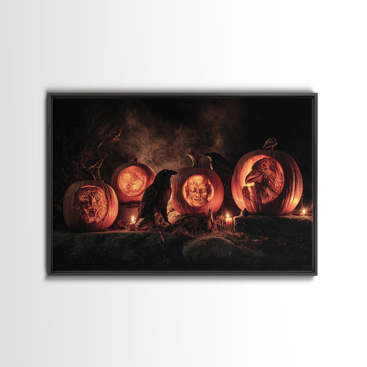 Pumpkins And Moon Phases, Baroque Witchcraft Art, Landscape Wall Art, Dark Fantasy Wall Art, Canvas Print, Halloween Wall Art