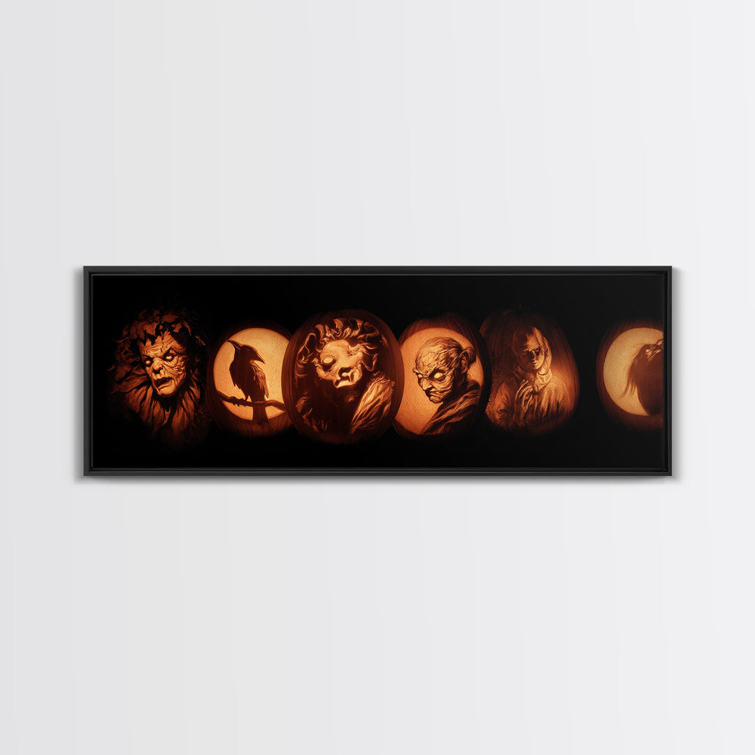 Pumpkins And Moon Phases, Gothic Nightmare Art, Extra Wide Wall Art, Macabre Wall Art, Canvas Print, Halloween Wall Art