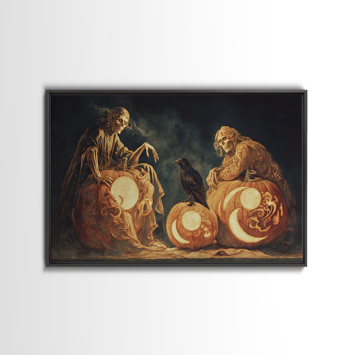 Pumpkins And Moon Phases, Decadent Gothic Art, Landscape Wall Art, Dark Fantasy Wall Art, Canvas Print, Halloween Wall Art