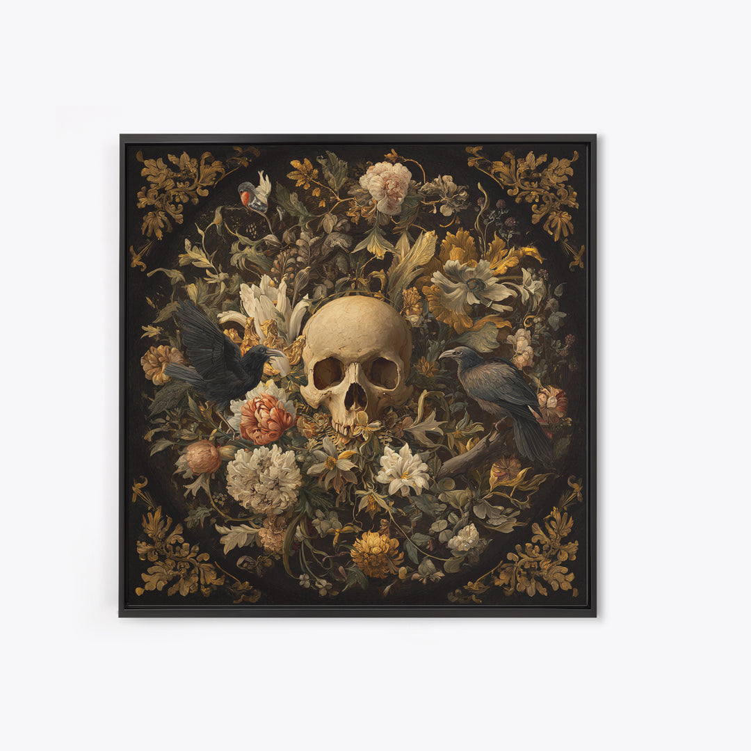 Skeletal Botanicals, Baroque Witchcraft Art, Square Wall Art, Dark Halloween Decor, Canvas Print, Halloween Wall Art, Spooky Wall Decor