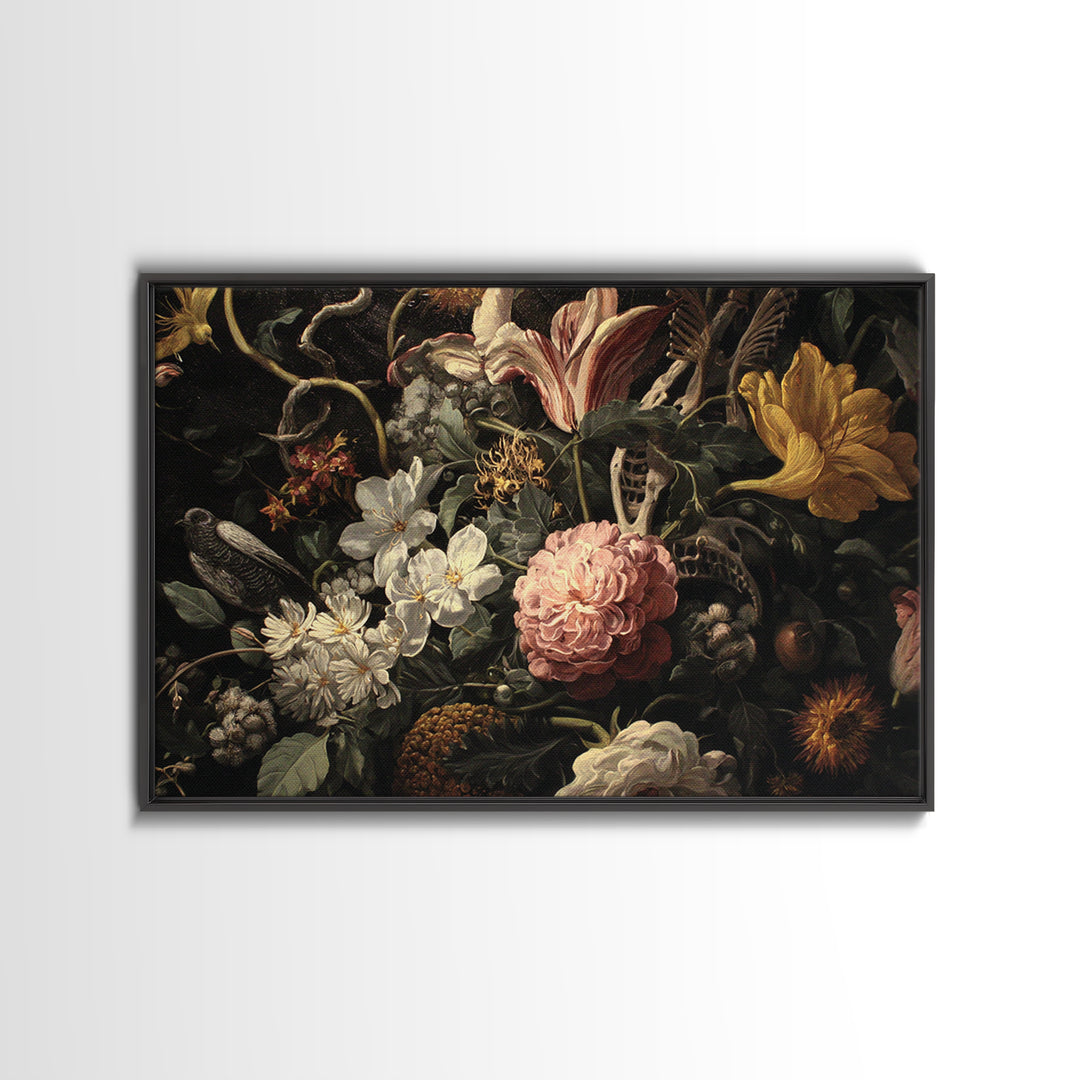 Skeletal Botanicals, Visionary Gothic Art, Landscape Wall Art, Macabre Wall Art, Framed Canvas Print, Halloween Wall Art