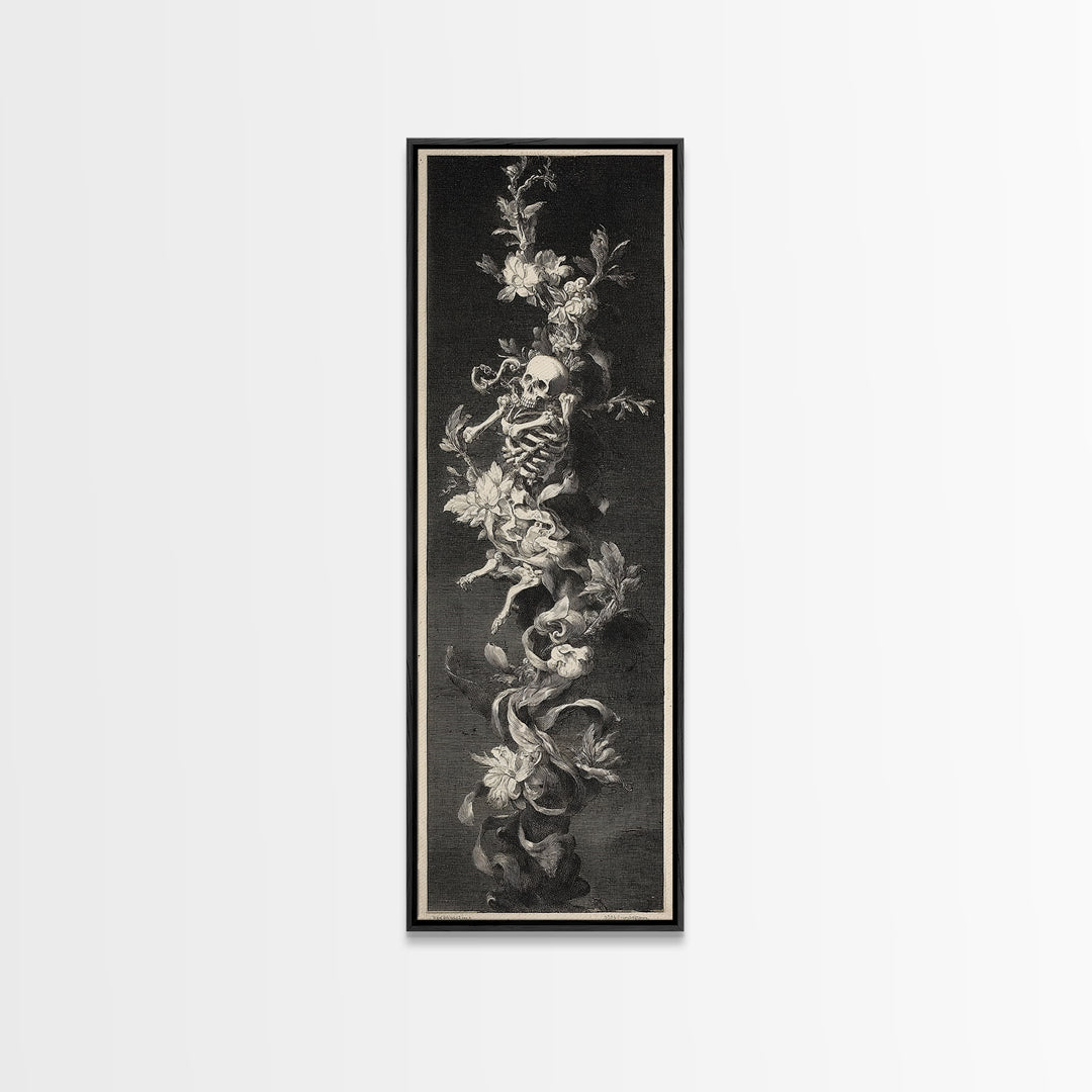Skeletal Botanicals, Architectural Etching Art, Tall Narrow Wall Art, Gothic Horror Wall Art, Canvas Print, Halloween Wall Art