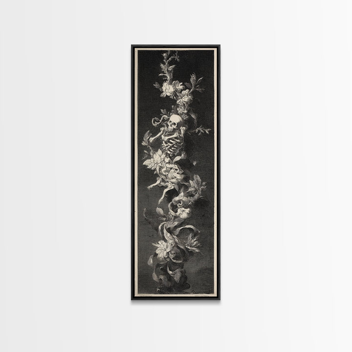 Skeletal Botanicals, Architectural Etching Art, Tall Narrow Wall Art, Gothic Horror Wall Art, Canvas Print, Halloween Wall Art