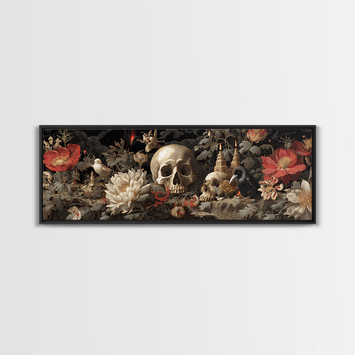 Skeletal Botanicals, Apocalyptic Romantic Art, Extra Wide Wall Art, Macabre Wall Art, Canvas Print, Halloween Wall Art, Halloween Decor